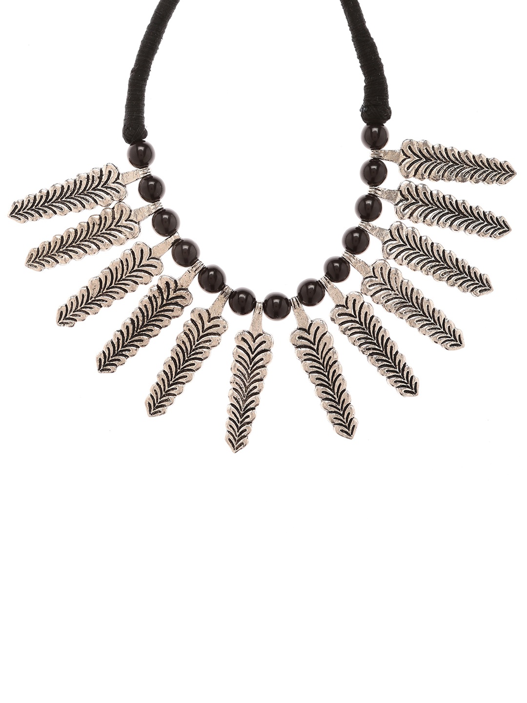 

Bamboo Tree Jewels Oxidized Black & Silver-Toned Handcrafted Necklace