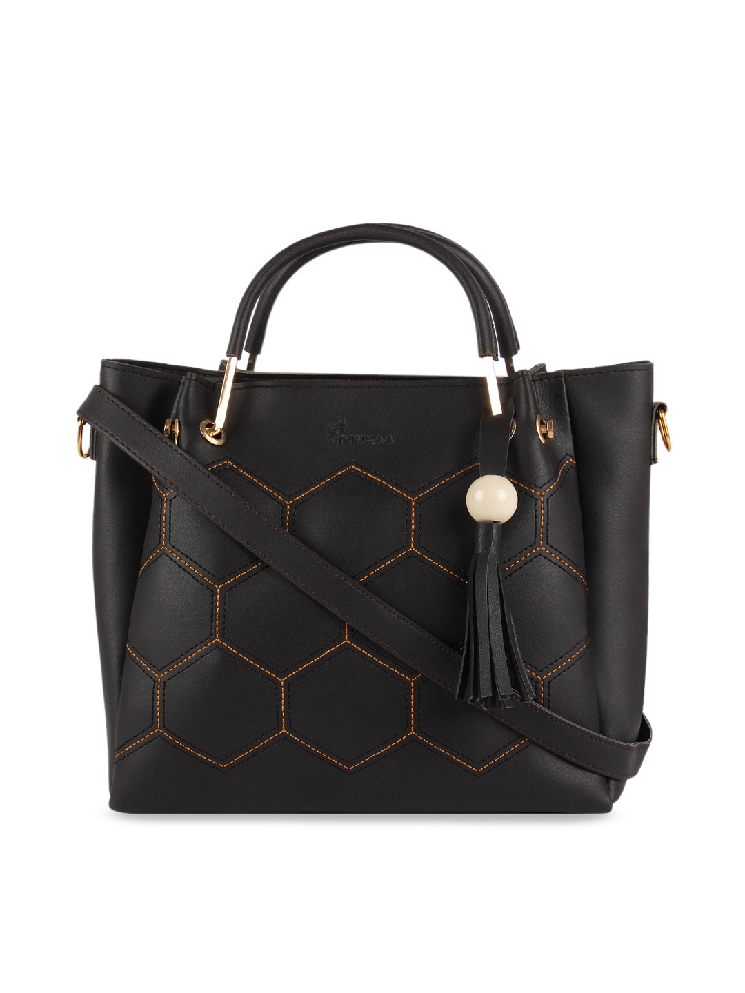 

Vivinkaa Black & Orange Self Design Handheld Bag