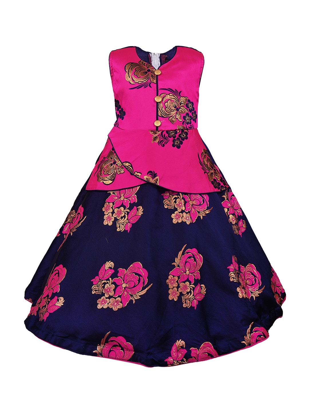 

Wish Karo Girls Pink & Navy Blue Printed Maxi Dress