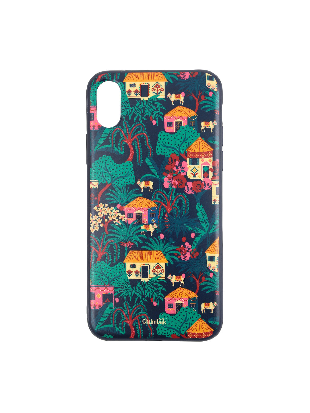 

Chumbak Navy Blue & Green Printed iPhone X Mobile Case Cover