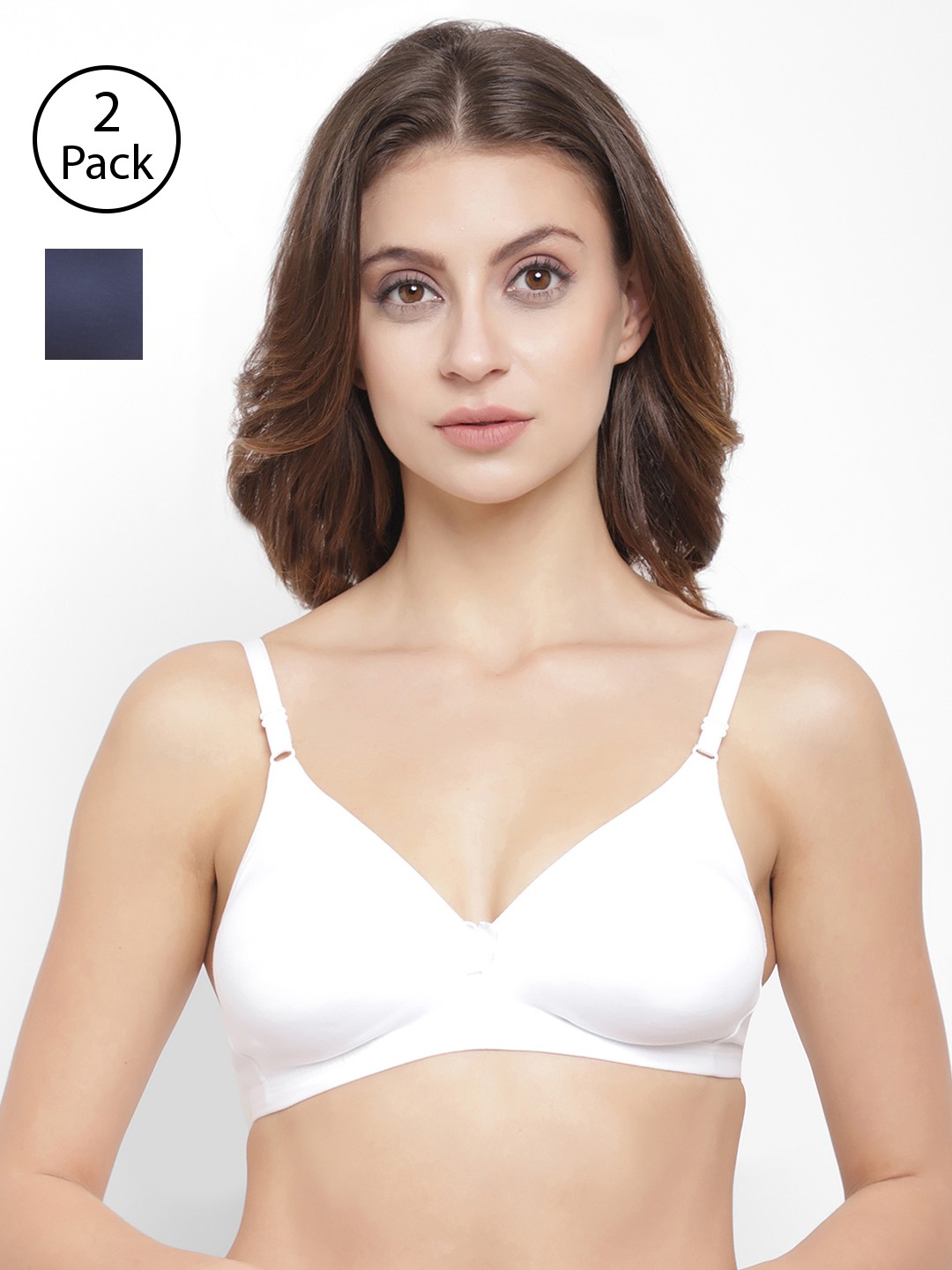 

Floret Pack Of 2 Solid Non-Wired Non Padded T-shirt Bra T3058, Navy blue