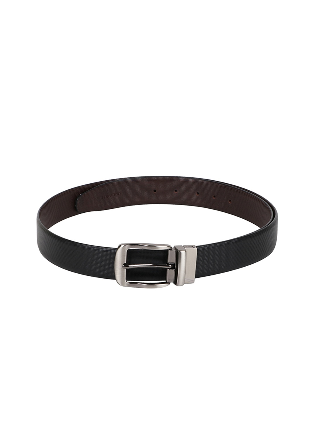WELBAWT Men Black & Brown Textured Reversible Belt