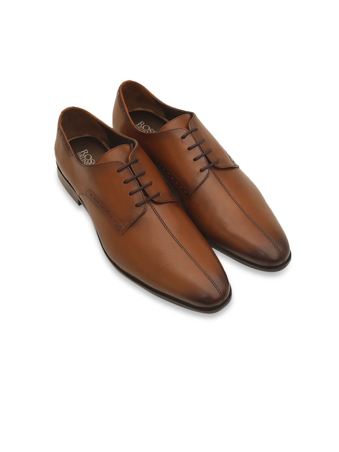 

ROSSO BRUNELLO Men Tan Brown Solid Leather Formal Derbys