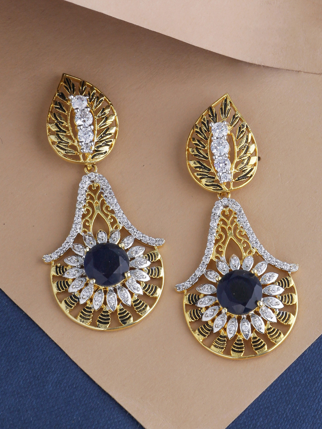 

Tistabene Gold-Plated & Blue Contemporary Drop Earrings