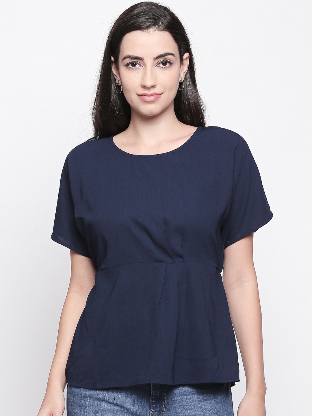 

Honey by Pantaloons Women Navy Blue Solid Cinched Waist Top