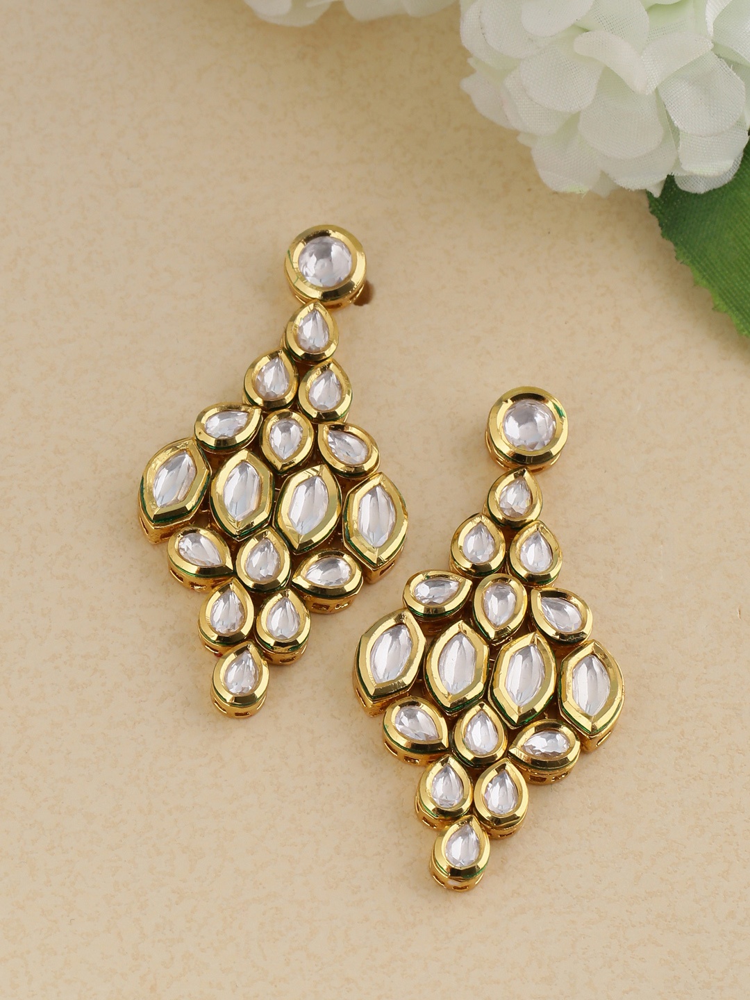 

Tistabene Gold-Plated & White Diamond Shaped Drop Earrings