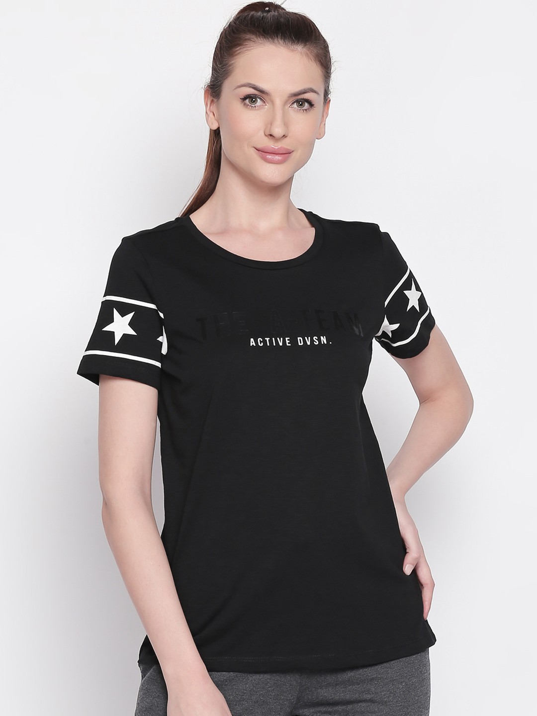 

Ajile by Pantaloons Women Black Printed Round Neck T-shirt