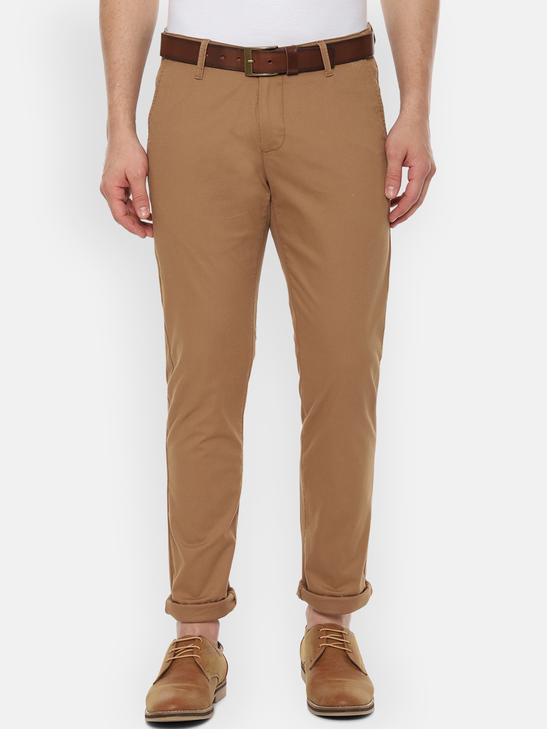 

Van Heusen Sport Men Brown Self Design Slim Fit Regular Trousers