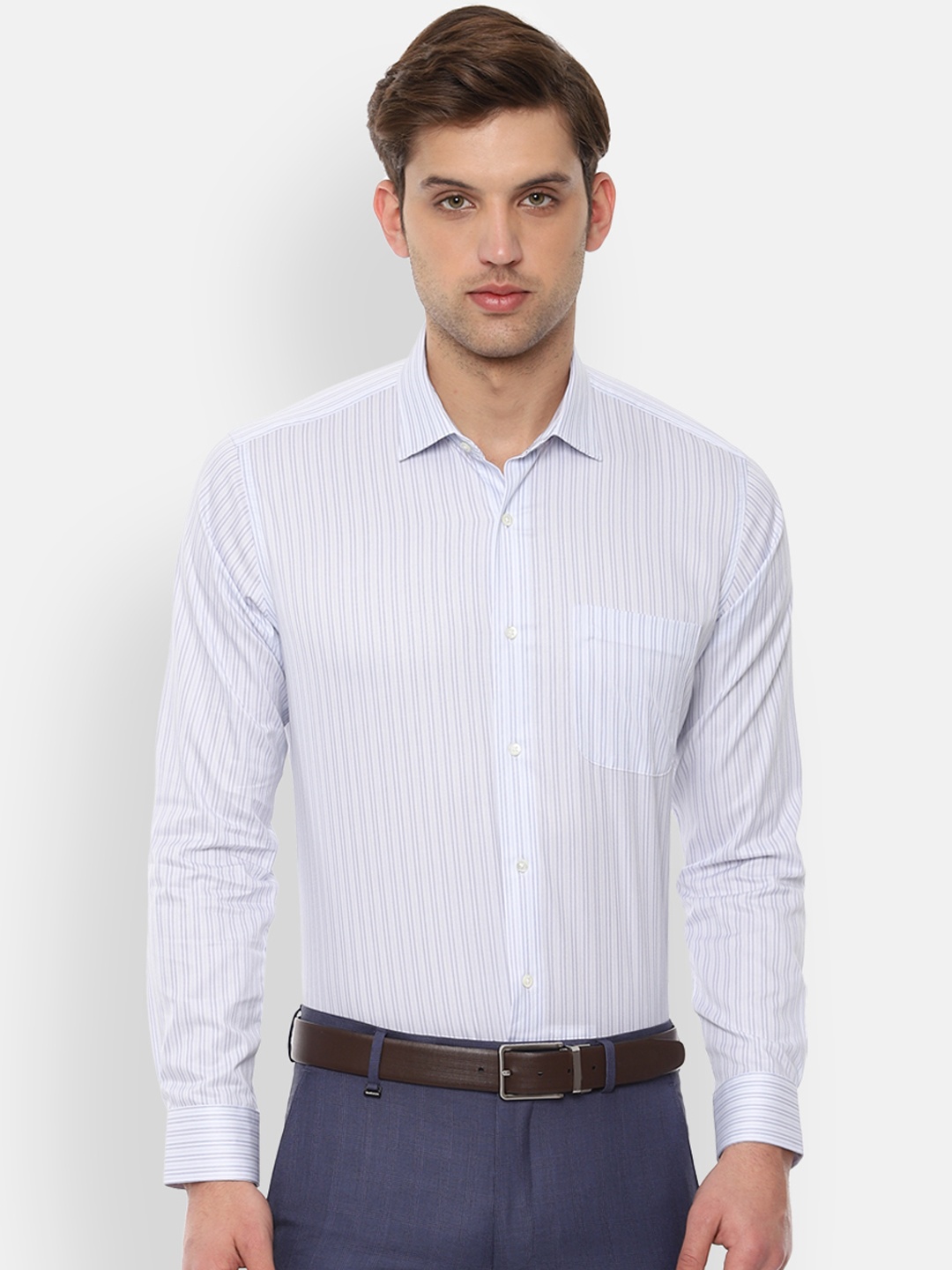 

Van Heusen Men Blue & White Slim Fit Striped Formal Shirt