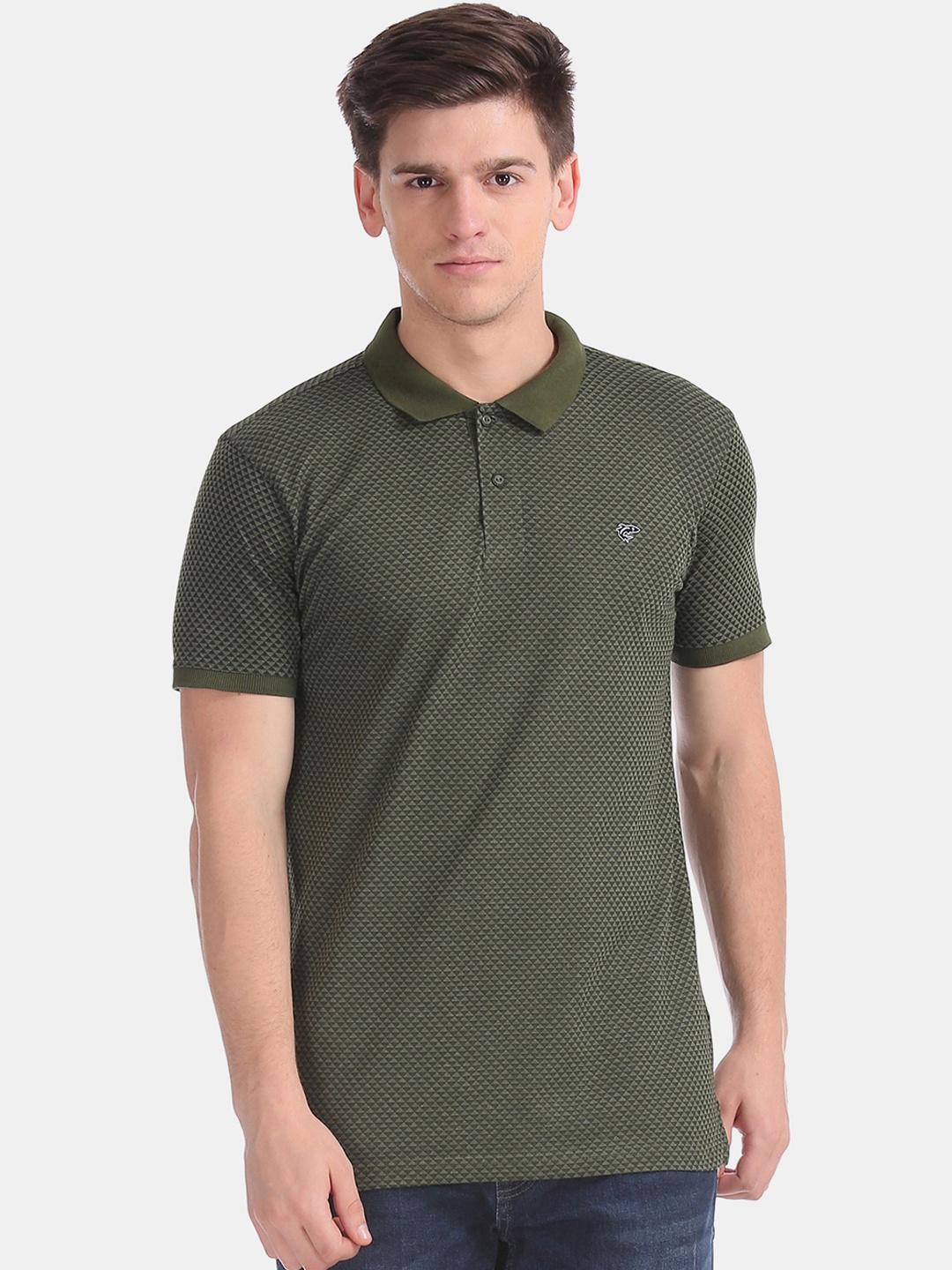 

Ruggers Men Green Slim Fit Printed Polo Collar T-shirt