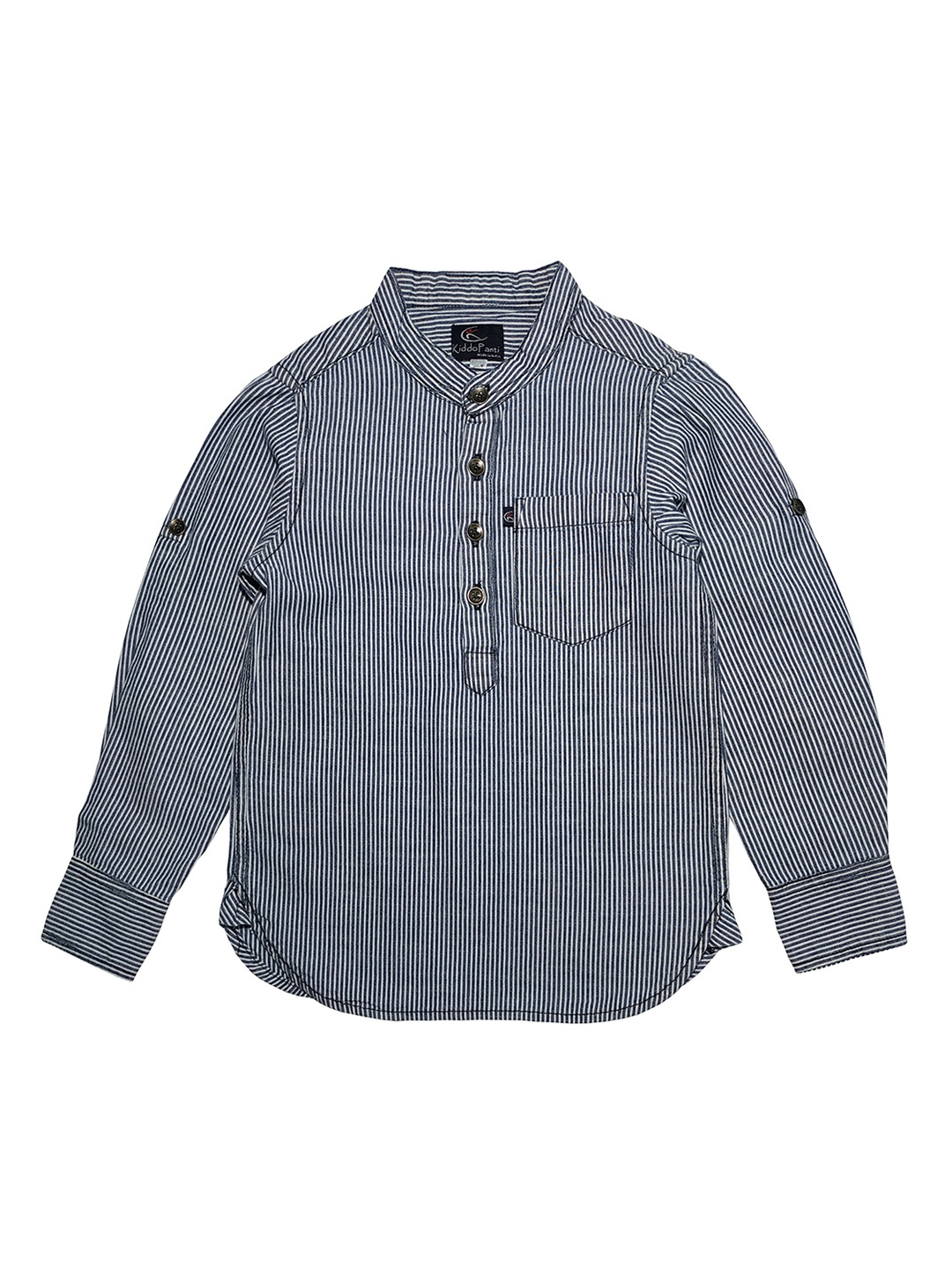 

KiddoPanti Boys Blue & Grey Regular Fit Striped Casual Shirt