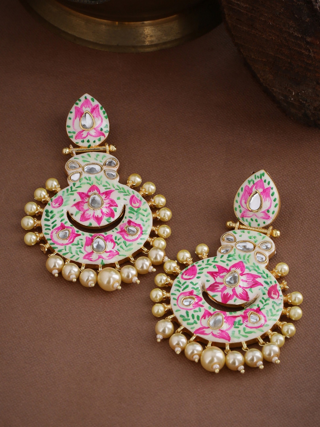

Tistabene Gold Plated Meenakari Circular Drop Earrings, White