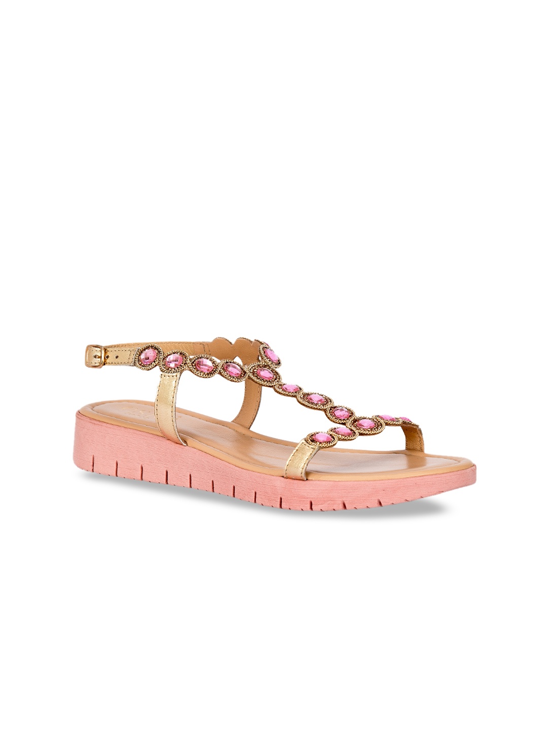 

Eske Women Pink & Gold-Toned Embellished Leather Comfort Heels