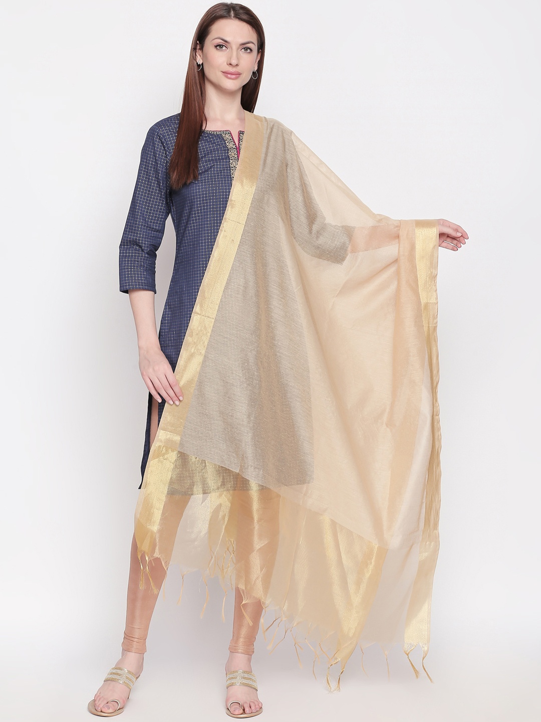 

RANGMANCH BY PANTALOONS Dupatta With Zari, Gold