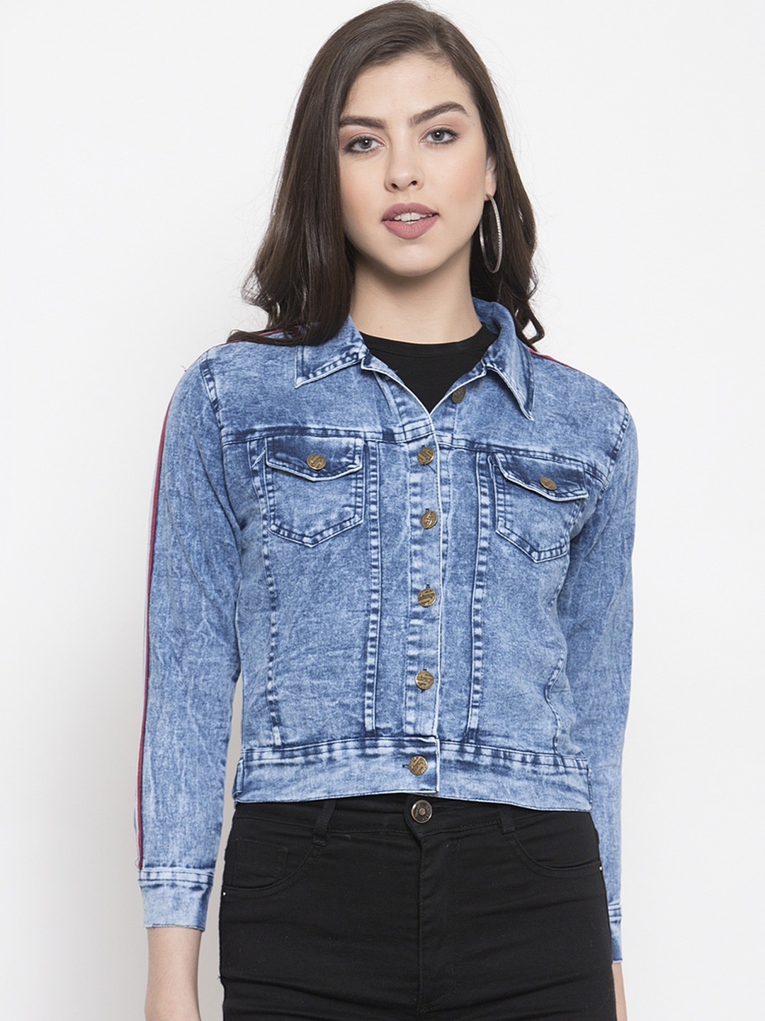 

VOXATI Women Blue Solid Denim Jacket