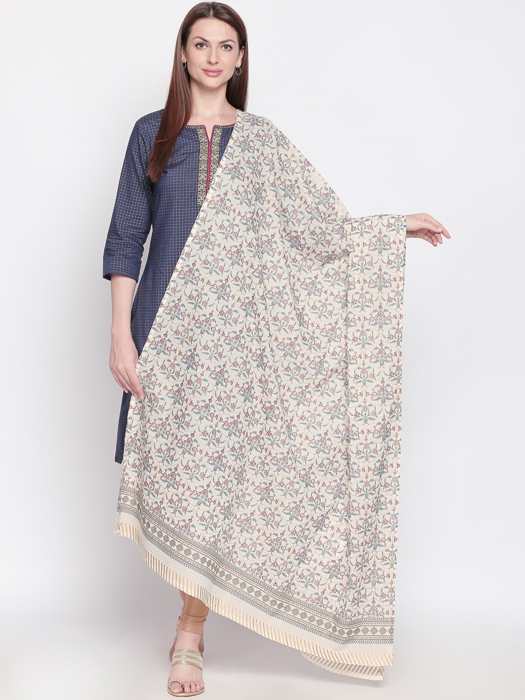 

RANGMANCH BY PANTALOONS Ethnic Motifs Printed Pure Cotton Dupatta, Off white