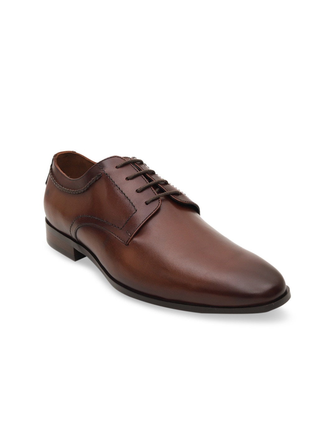 

ROSSO BRUNELLO Men Coffee Brown Solid Leather Formal Derbys
