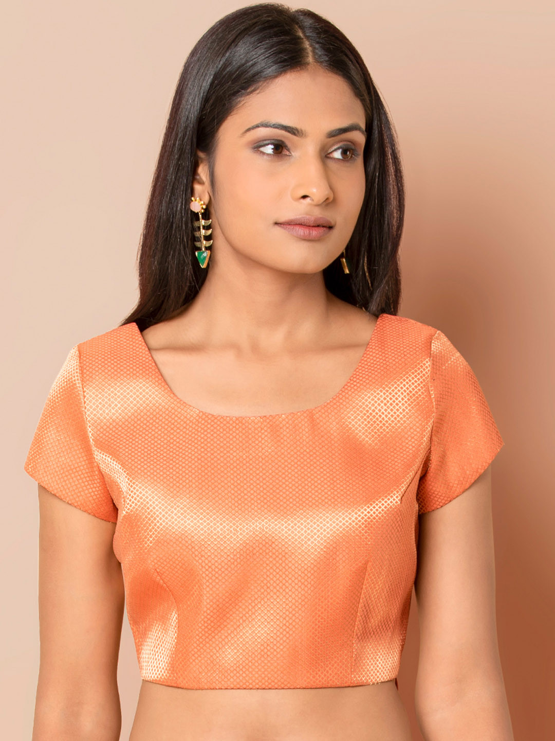 

INDYA Women Orange Self Design Crop Top