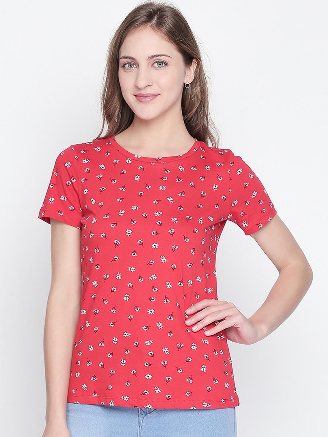 

Honey by Pantaloons Women Red Printed Round Neck T-shirt