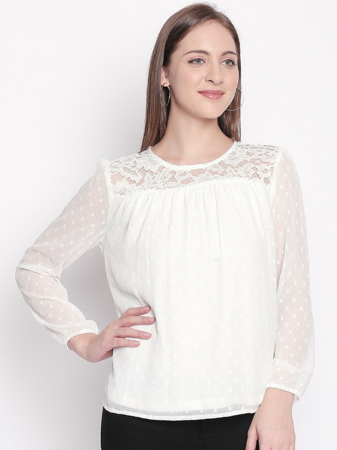 

Honey by Pantaloons Women White Self Design A-Line Top