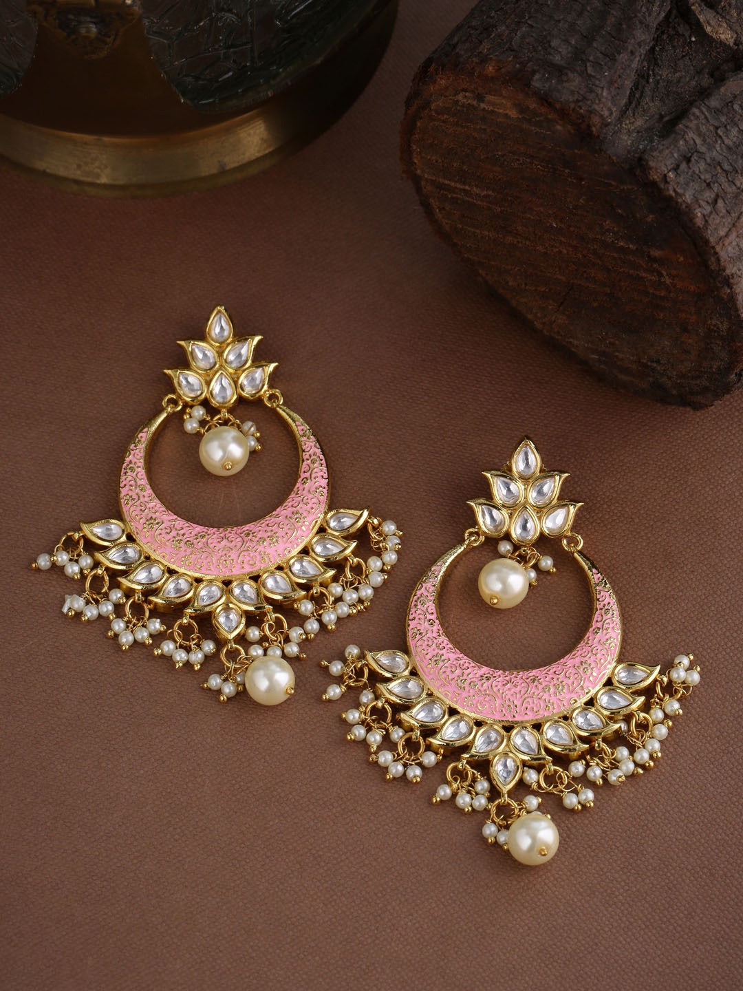 

Tistabene Gold Plated Enamelled Chandbalis, Pink