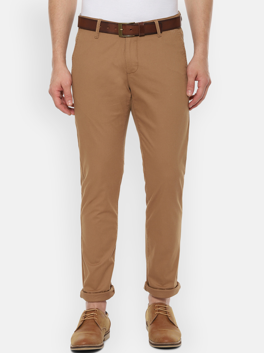 

Van Heusen Sport Men Brown Self Design Slim Fit Regular Trousers