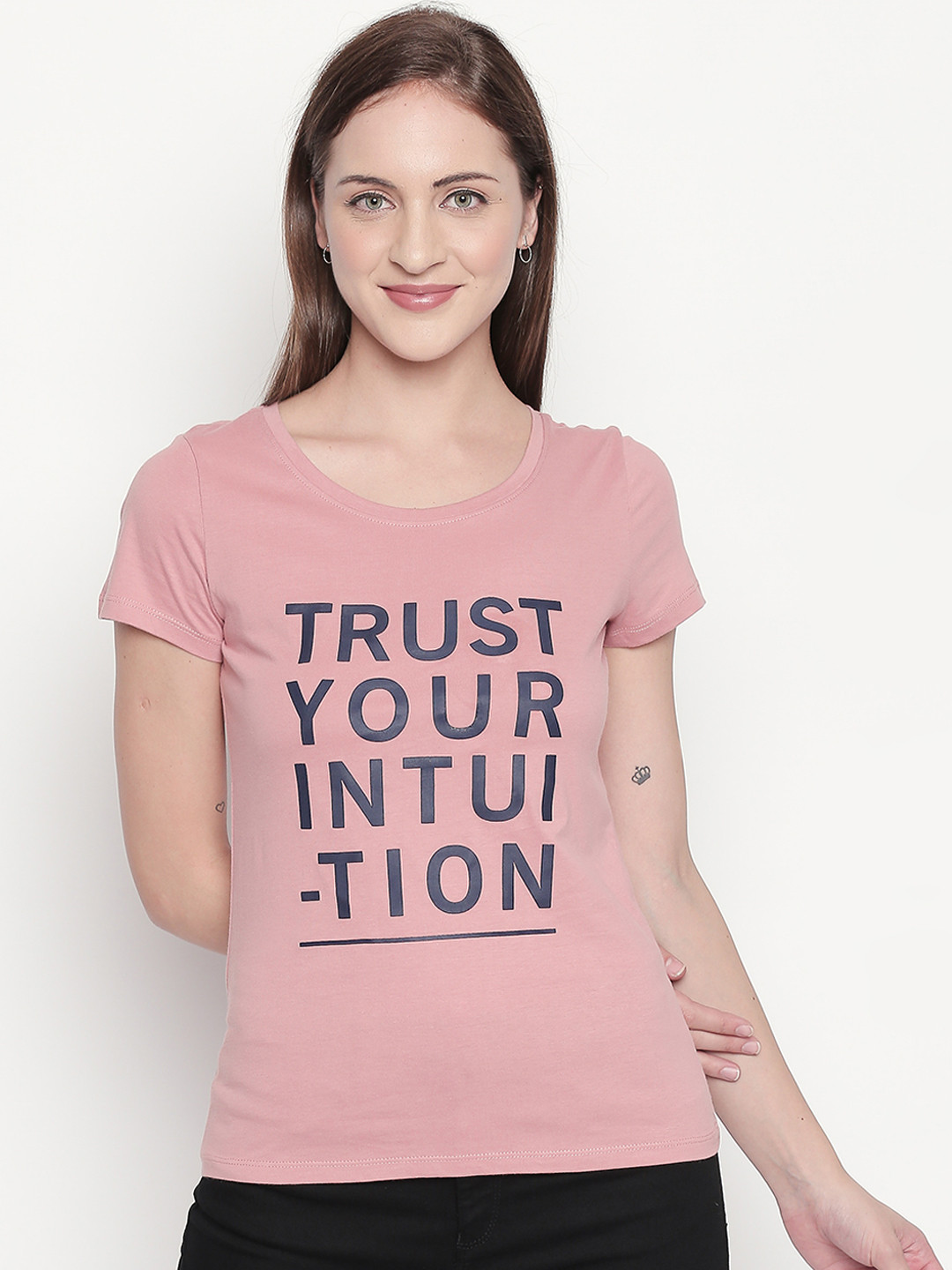 

Honey by Pantaloons Women Pink Printed Round Neck Pure Cotton T-shirt