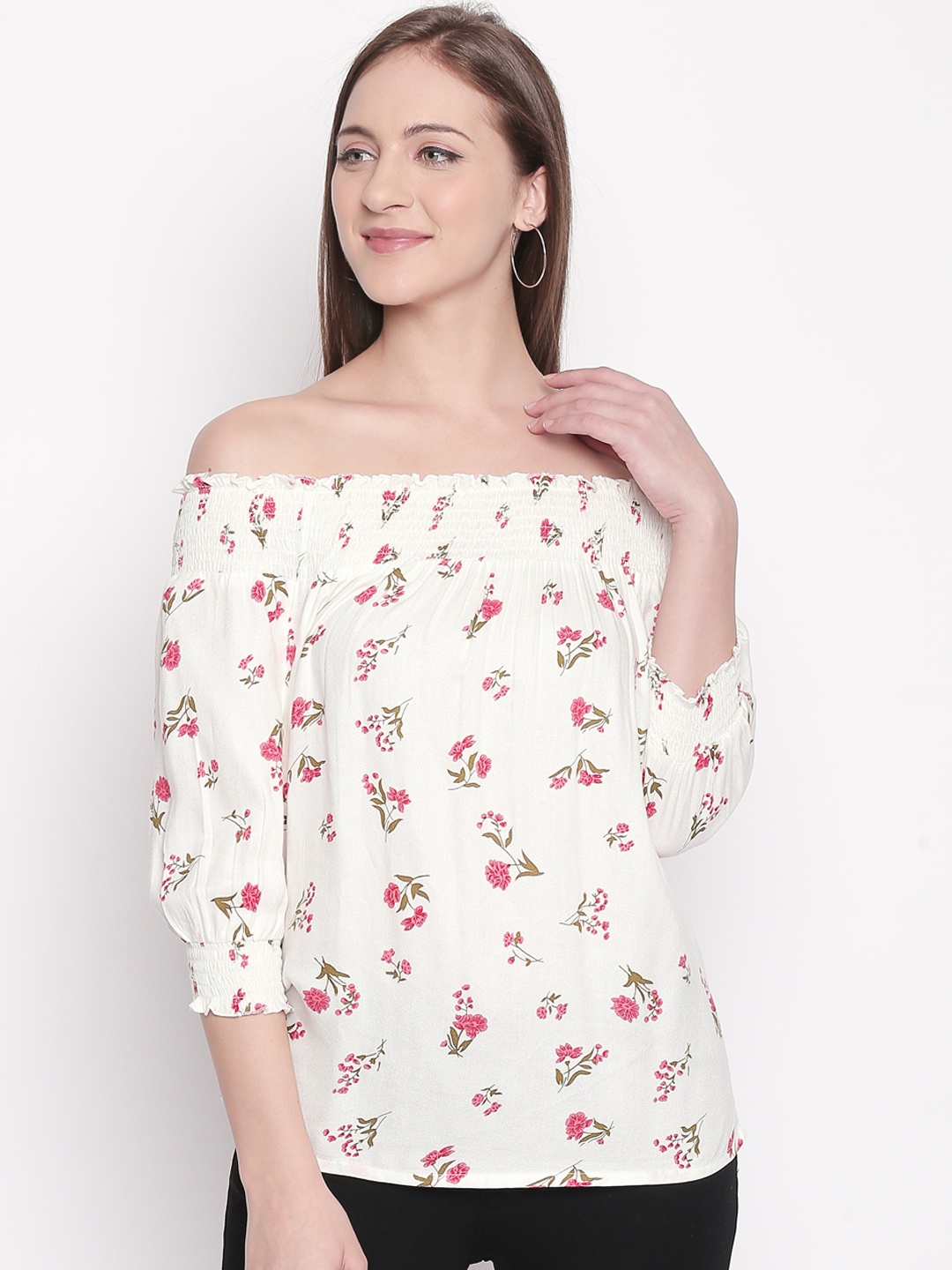 

Honey by Pantaloons Women White Printed Bardot Top