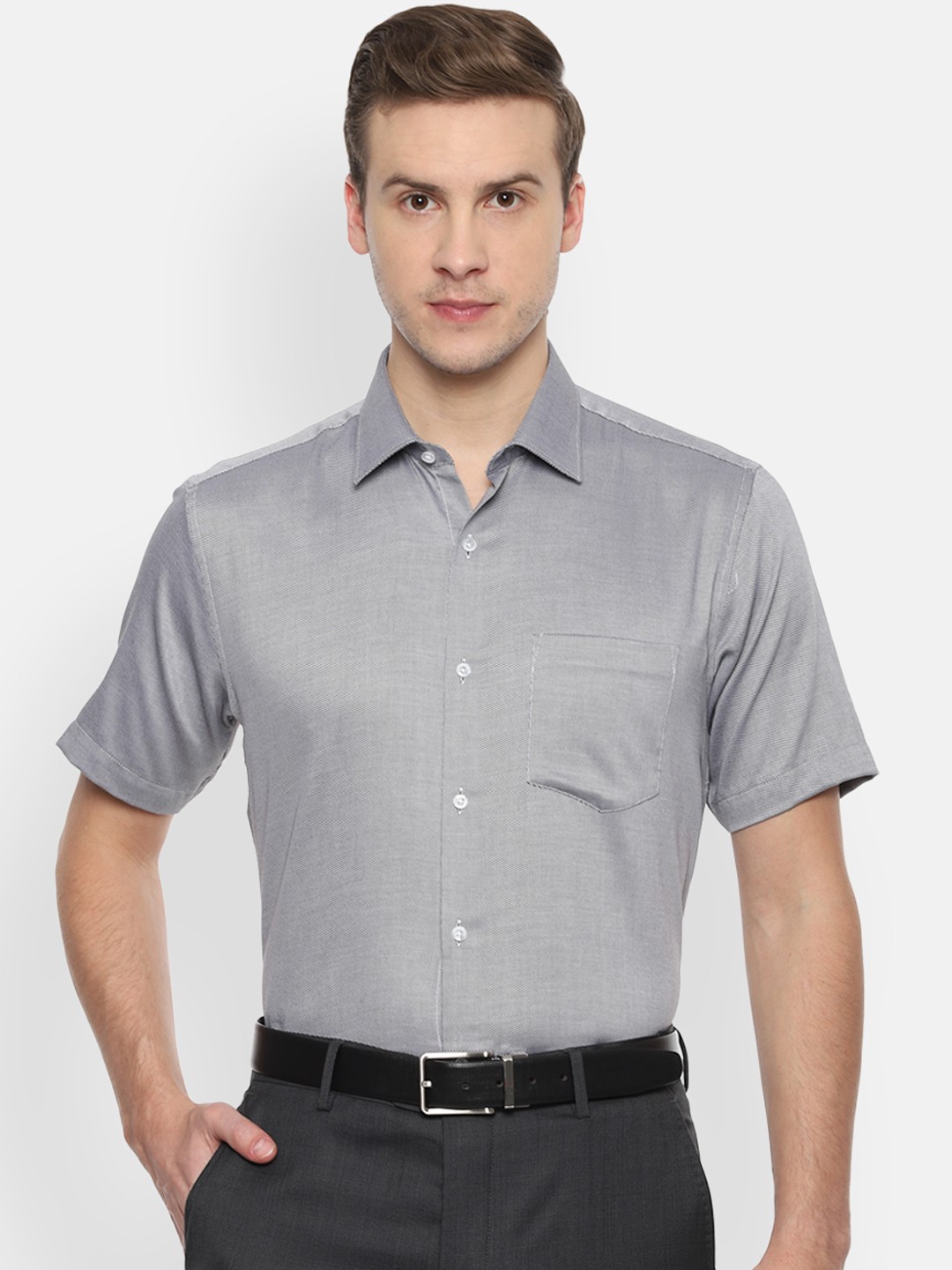Van Heusen Men Grey Regular Fit Solid Formal Shirt