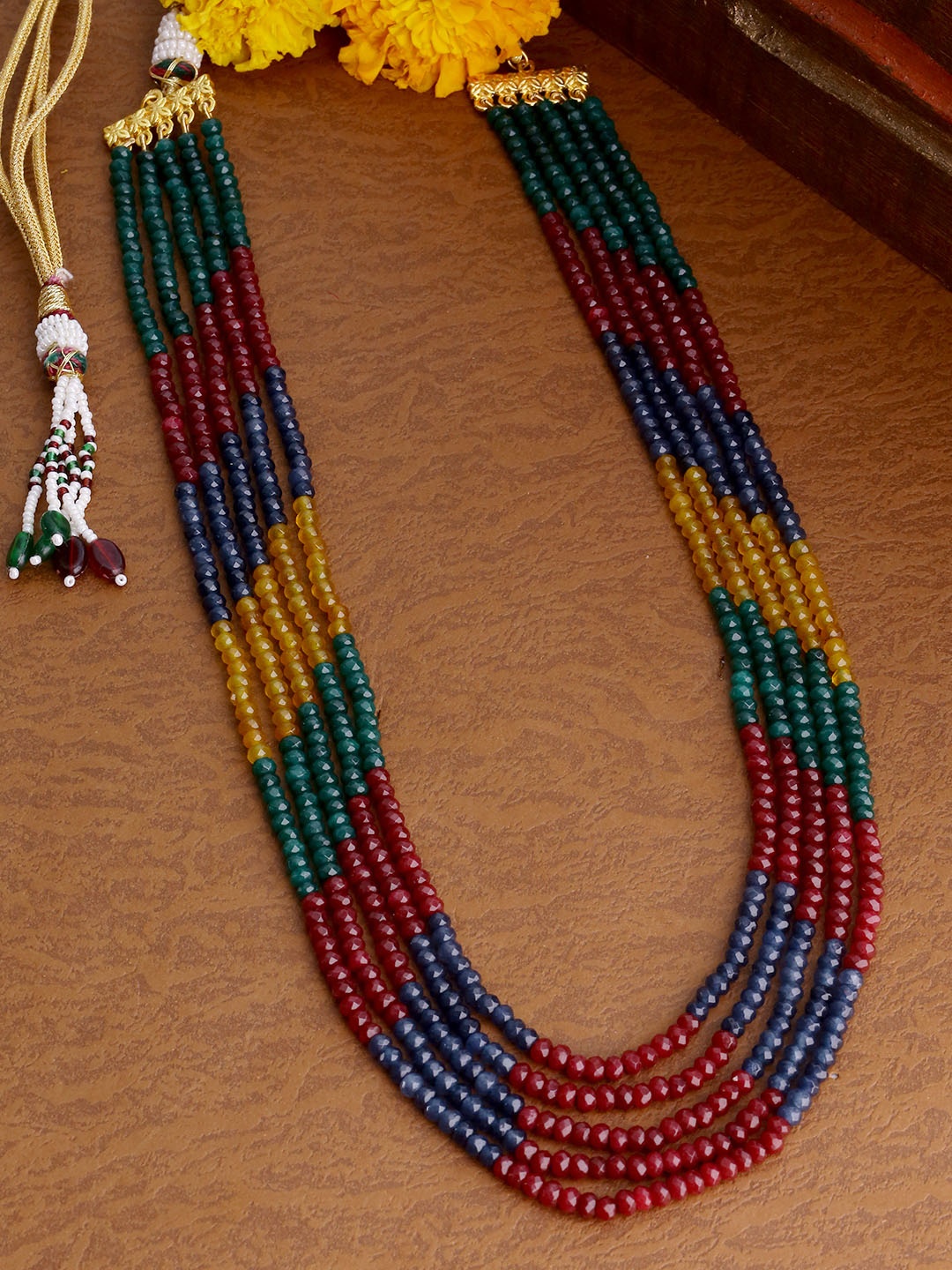 

Shoshaa Women Blue & Red Brass Handcrafted Statement Necklace