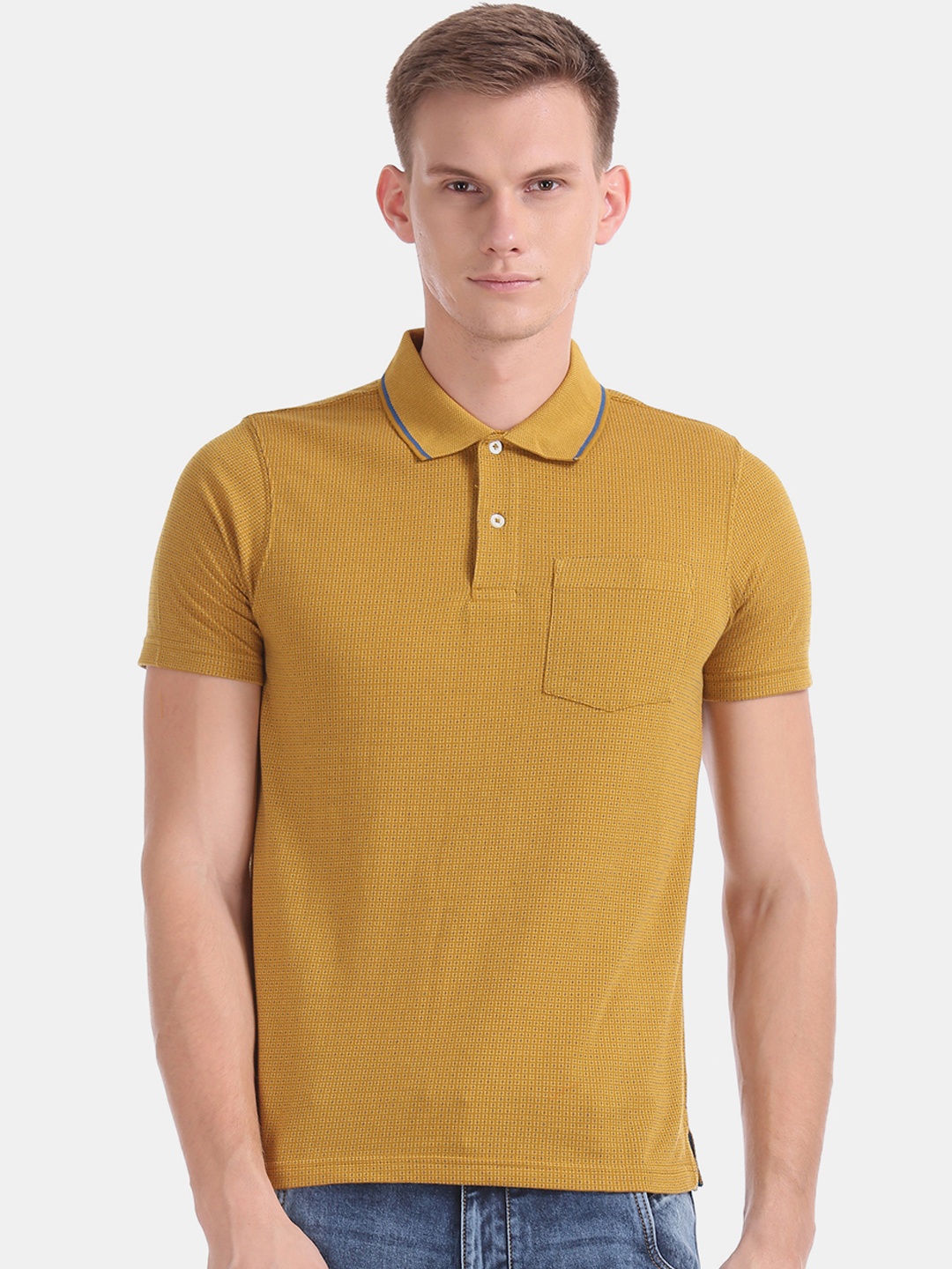 

Ruggers Men Yellow Printed Polo Collar T-shirt