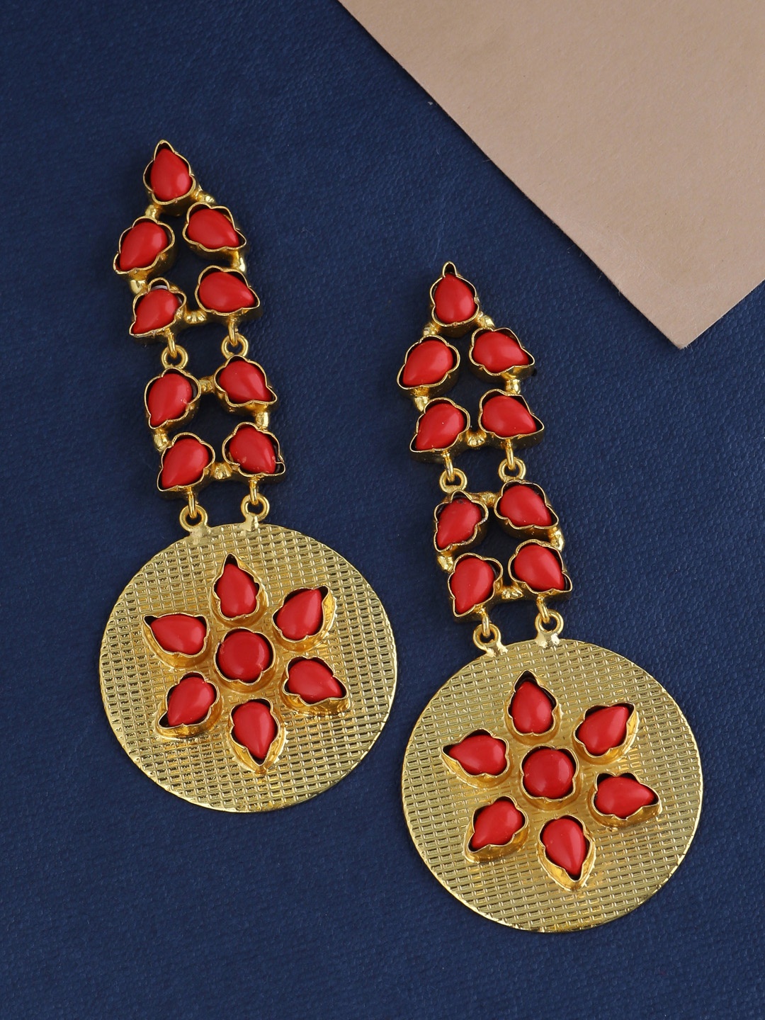 

Tistabene Gold-Plated & Red Contemporary Drop Earrings