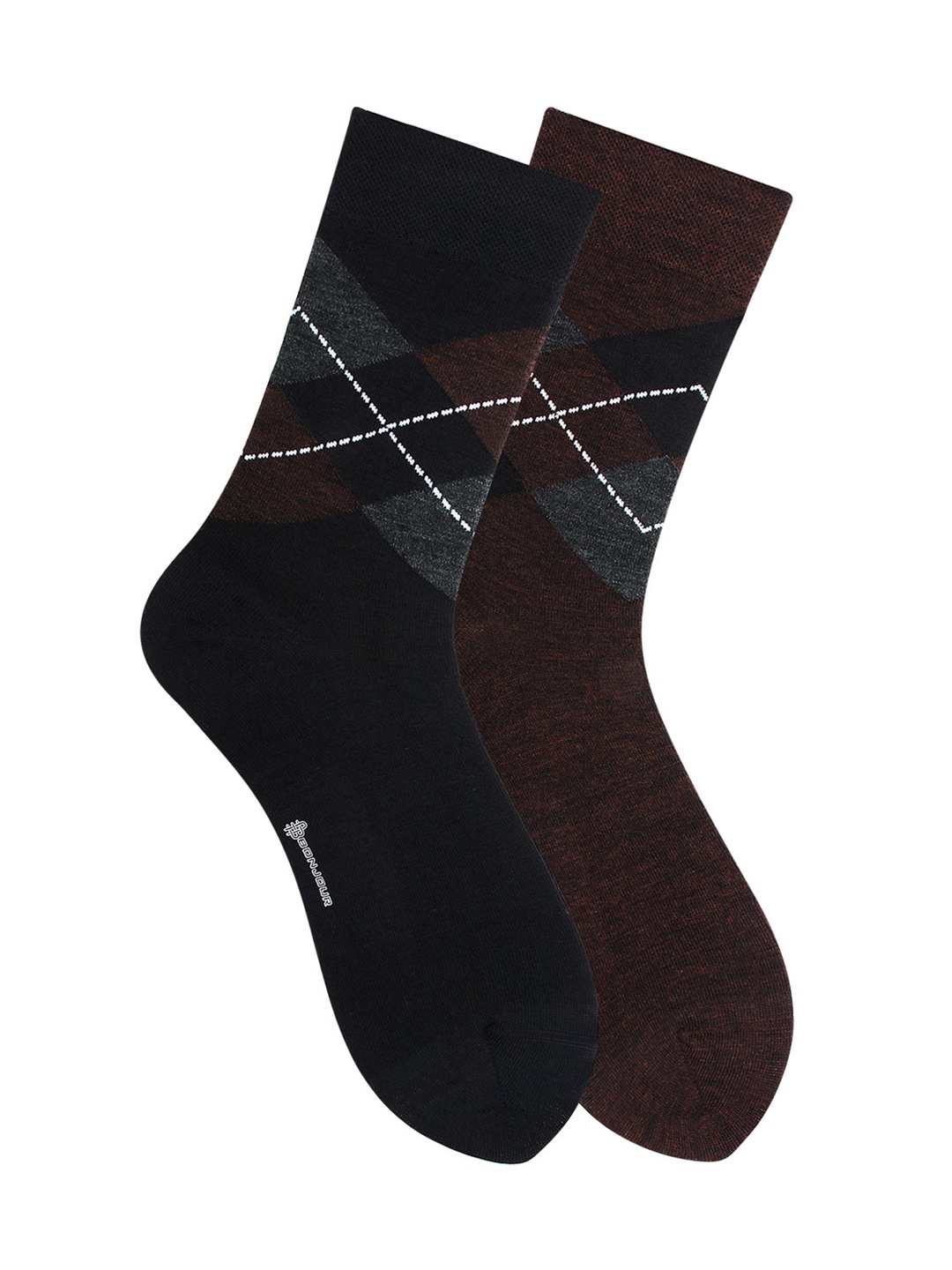 

Bonjour Men Pack of 2 Patterned Calf-Length Socks, Black