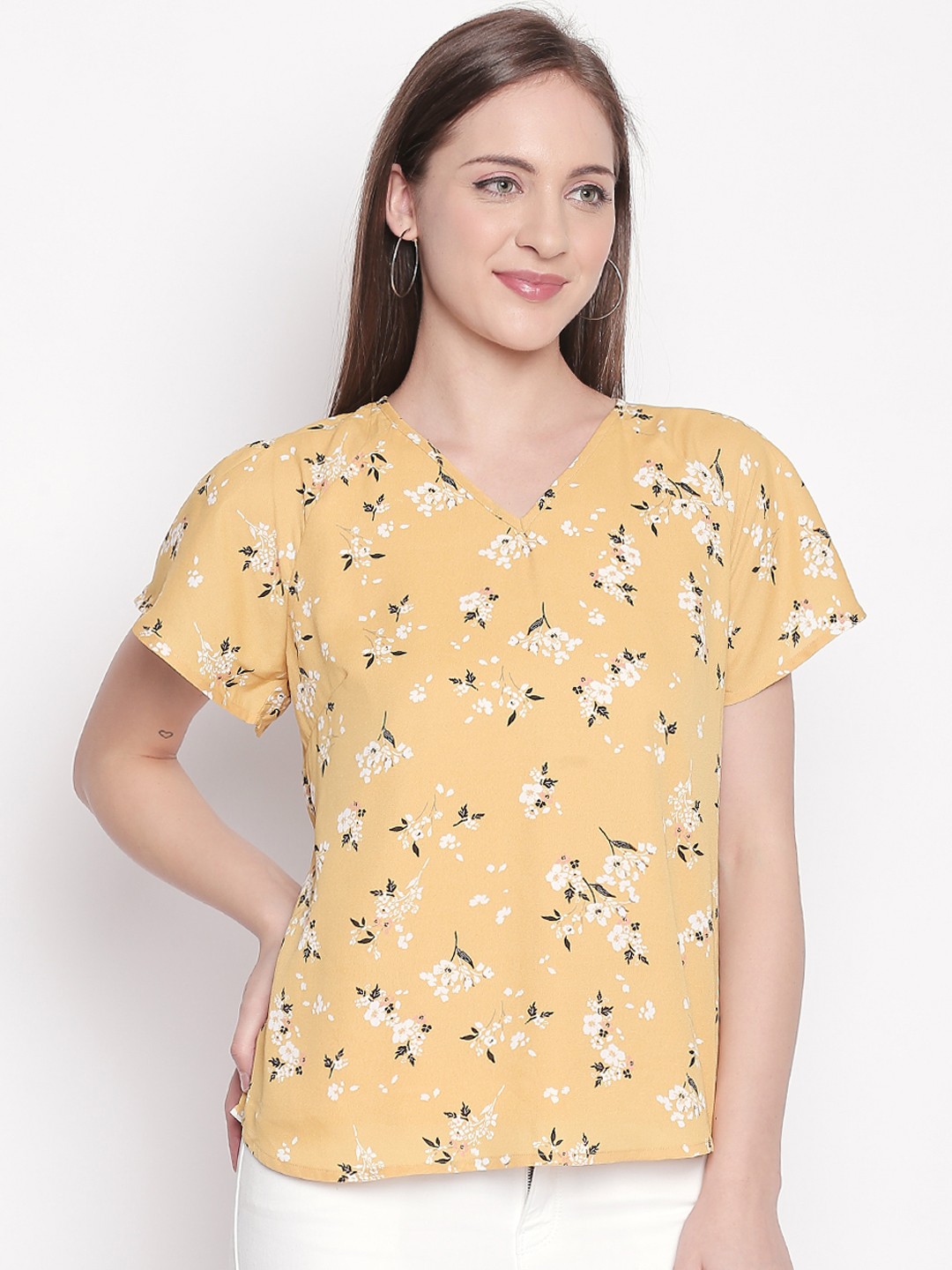 

Honey by Pantaloons Women Yellow Printed Top