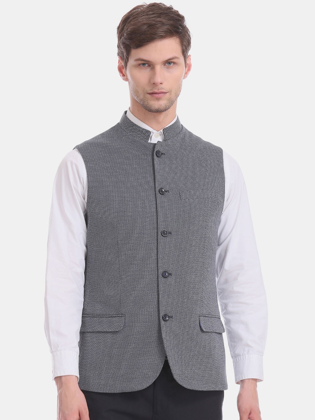 

U.S. Polo Assn. Men Blue Woven Design Nehru Jacket