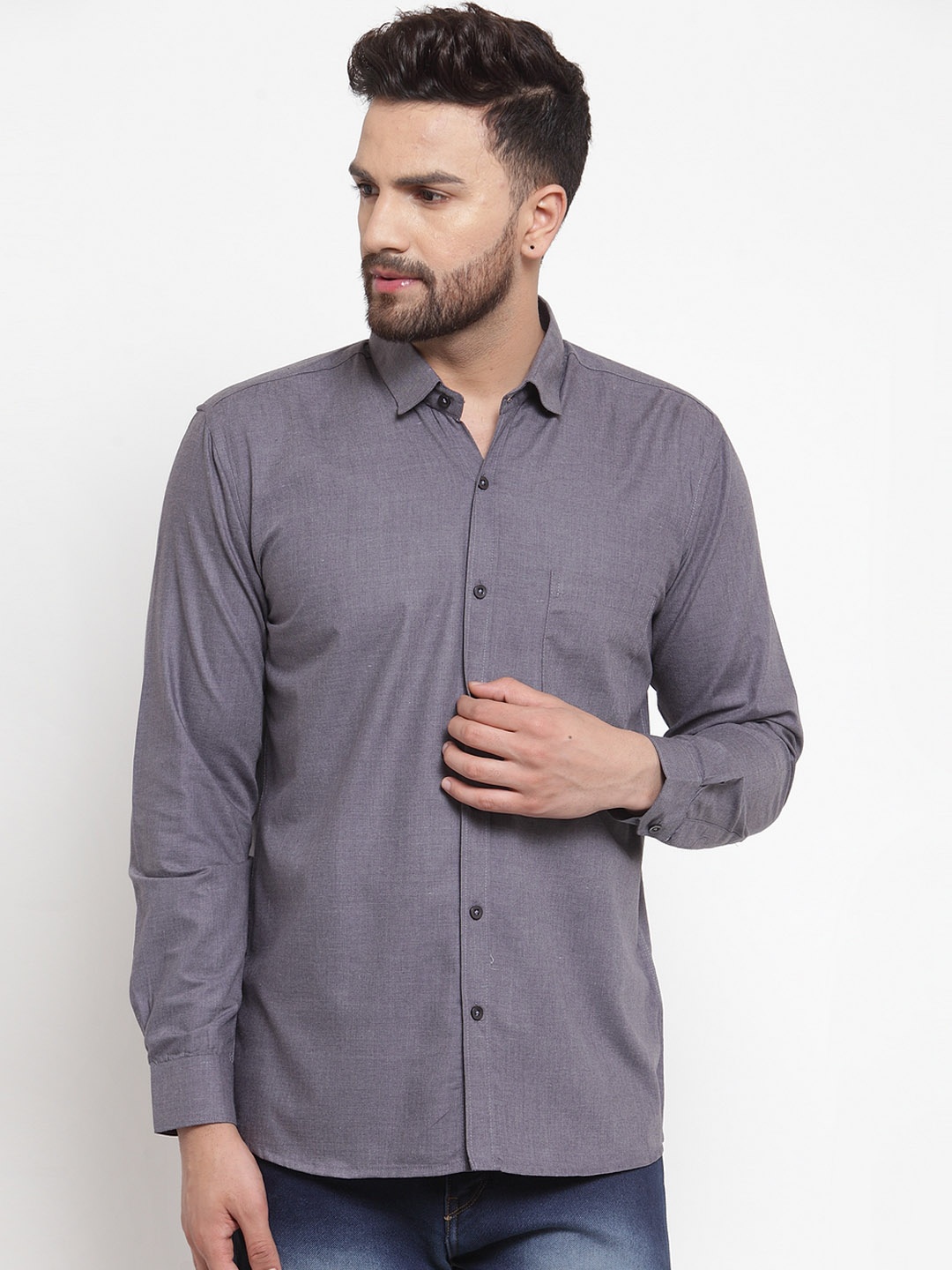

JAINISH Men Grey Classic Slim Fit Solid Casual Shirt