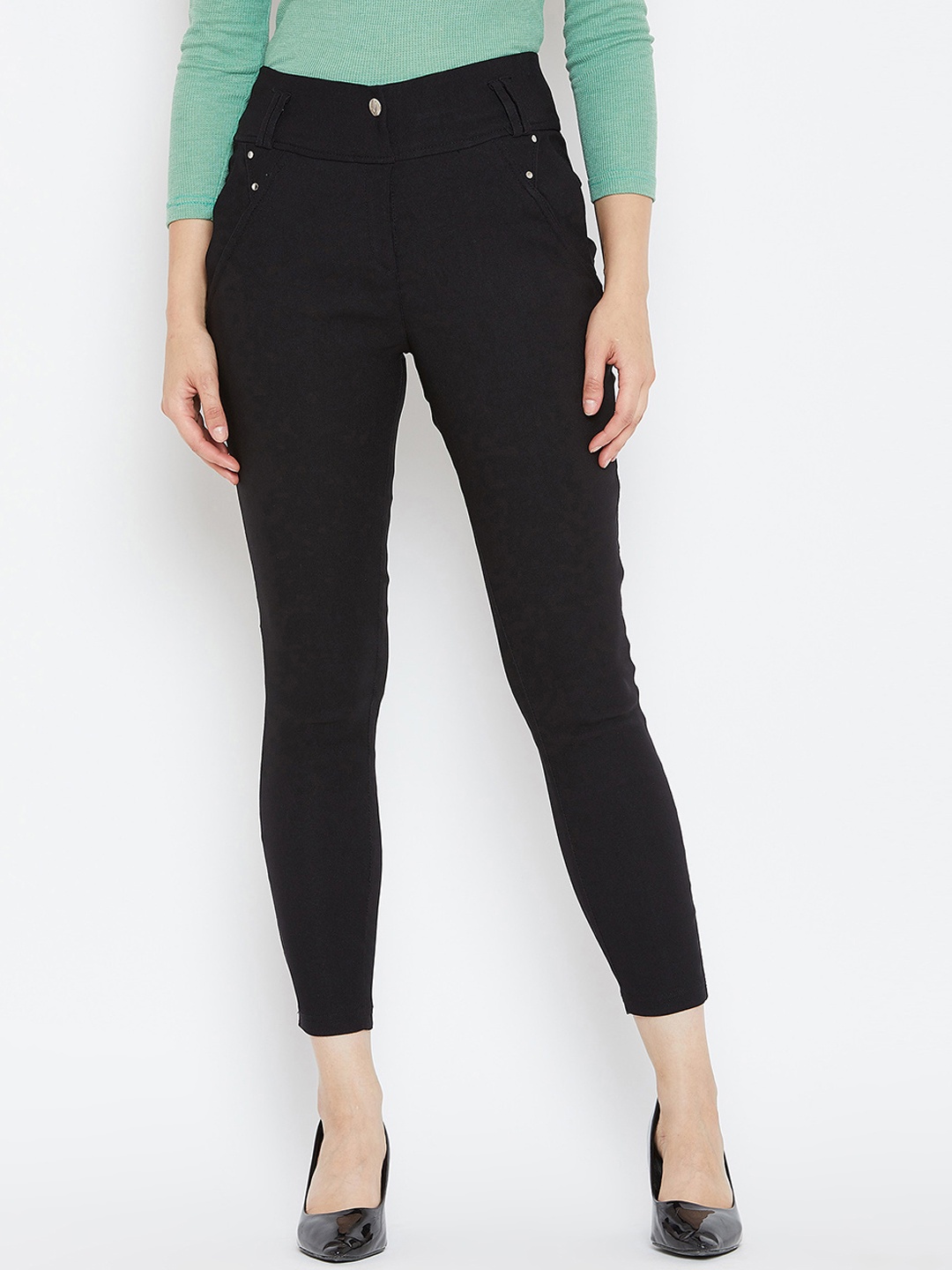 

Bitterlime Women Black Solid Cropped Slim Fit Treggings
