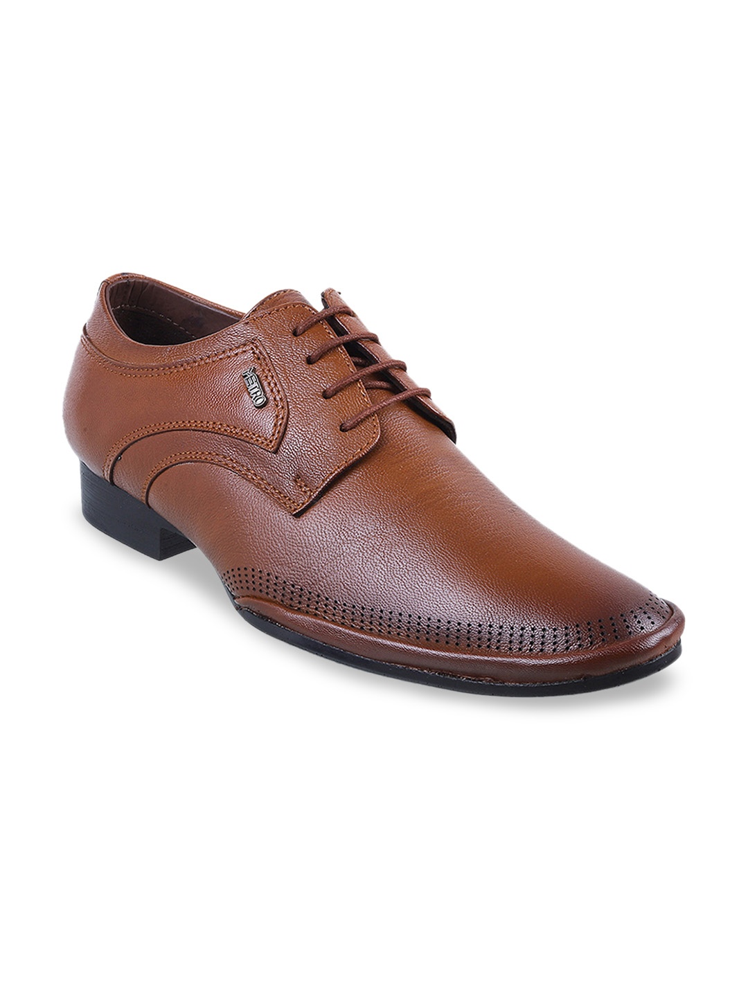 

Metro Men Tan Brown Textured Formal Leather Derbys