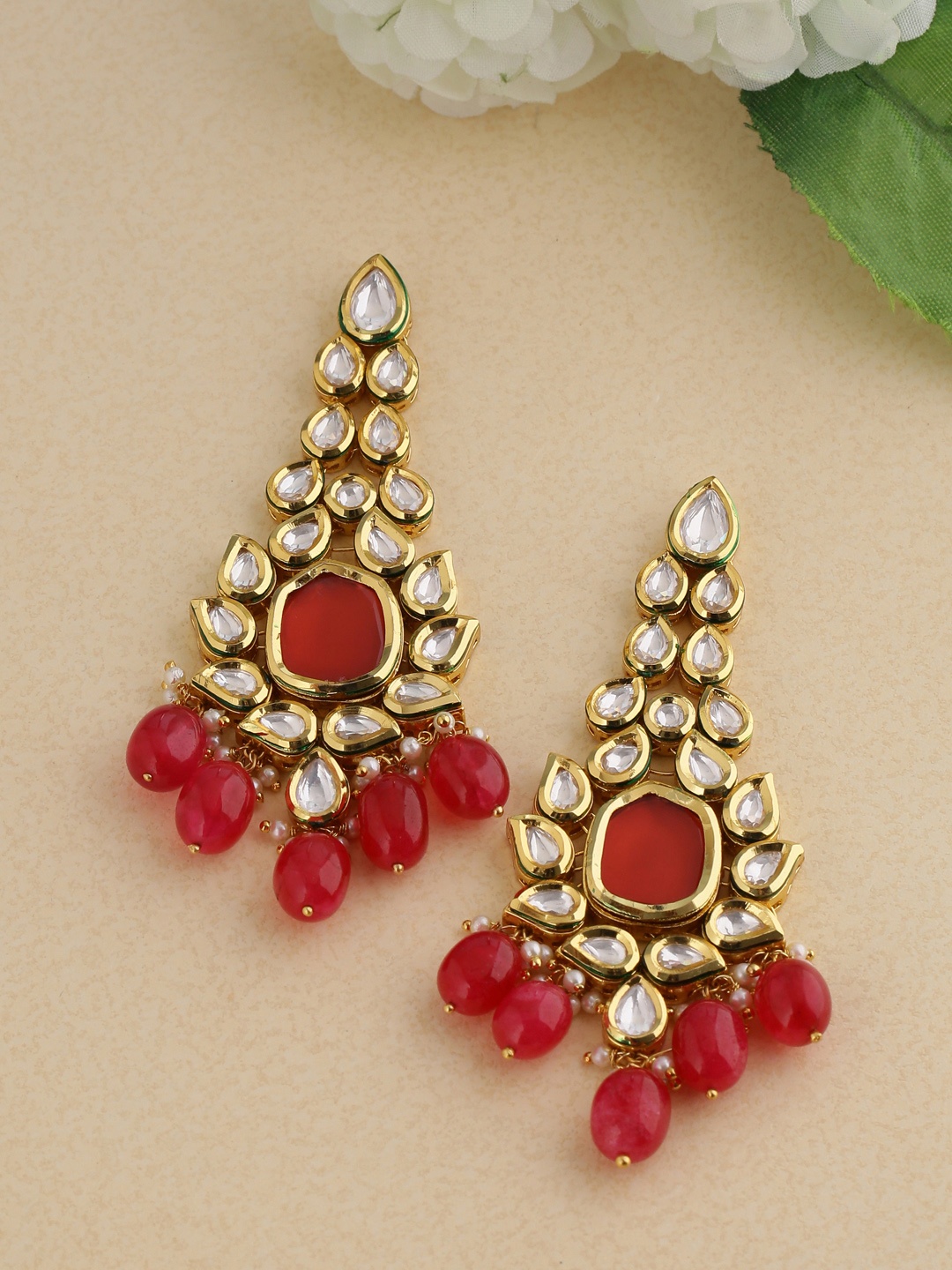 Tistabene Red & Gold-Plated Classic Drop Earrings