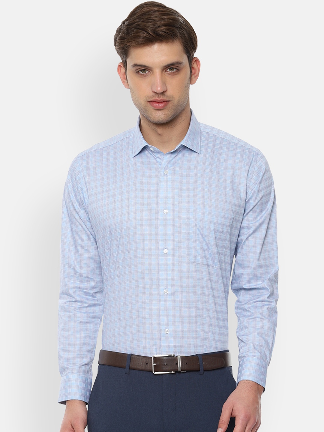 

Van Heusen Men Blue Regular Fit Checked Formal Shirt