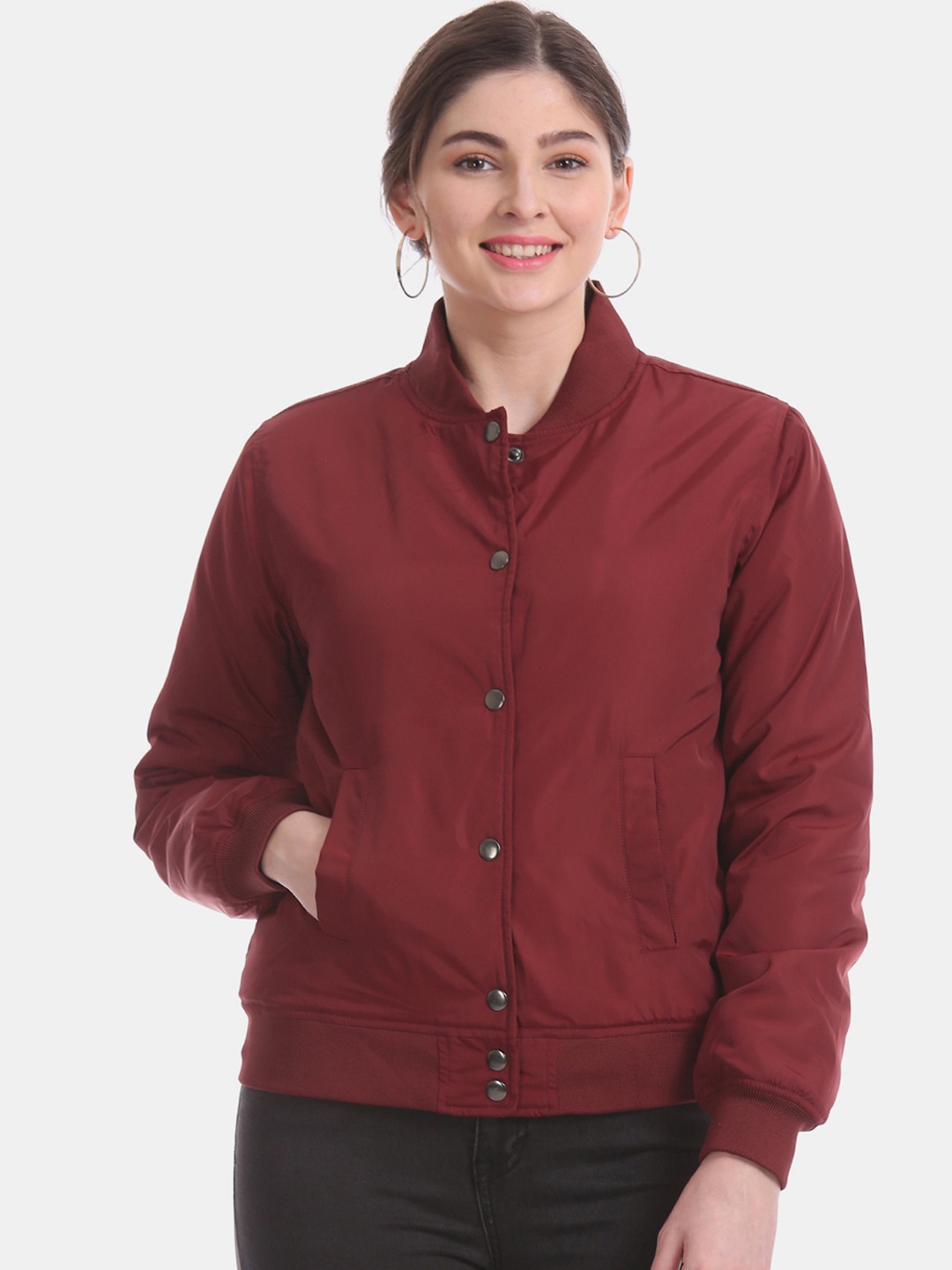 

Aeropostale Women Maroon Solid Bomber Jacket