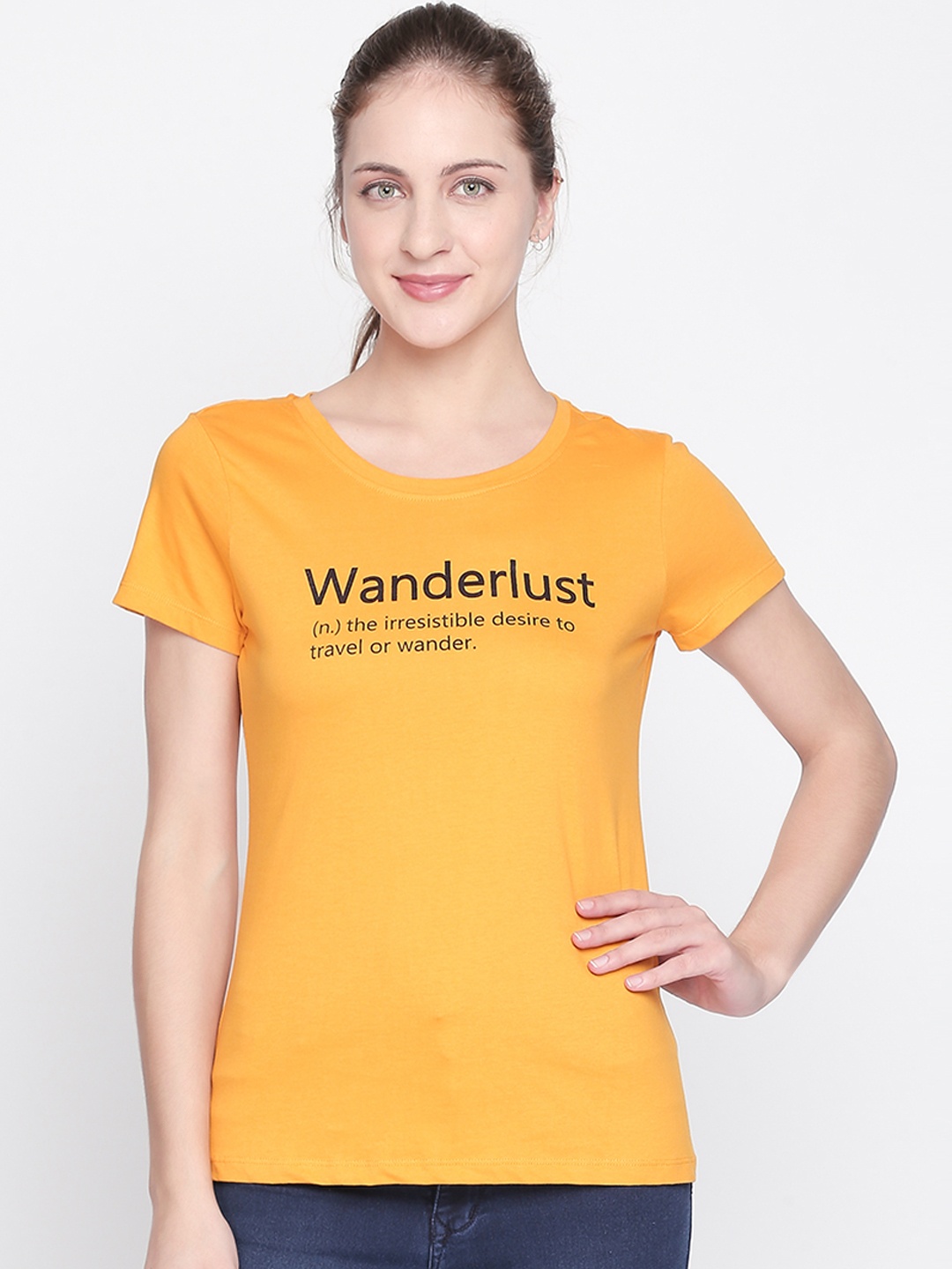 

Honey by Pantaloons Women Mustard Yellow Printed Round Neck T-shirt