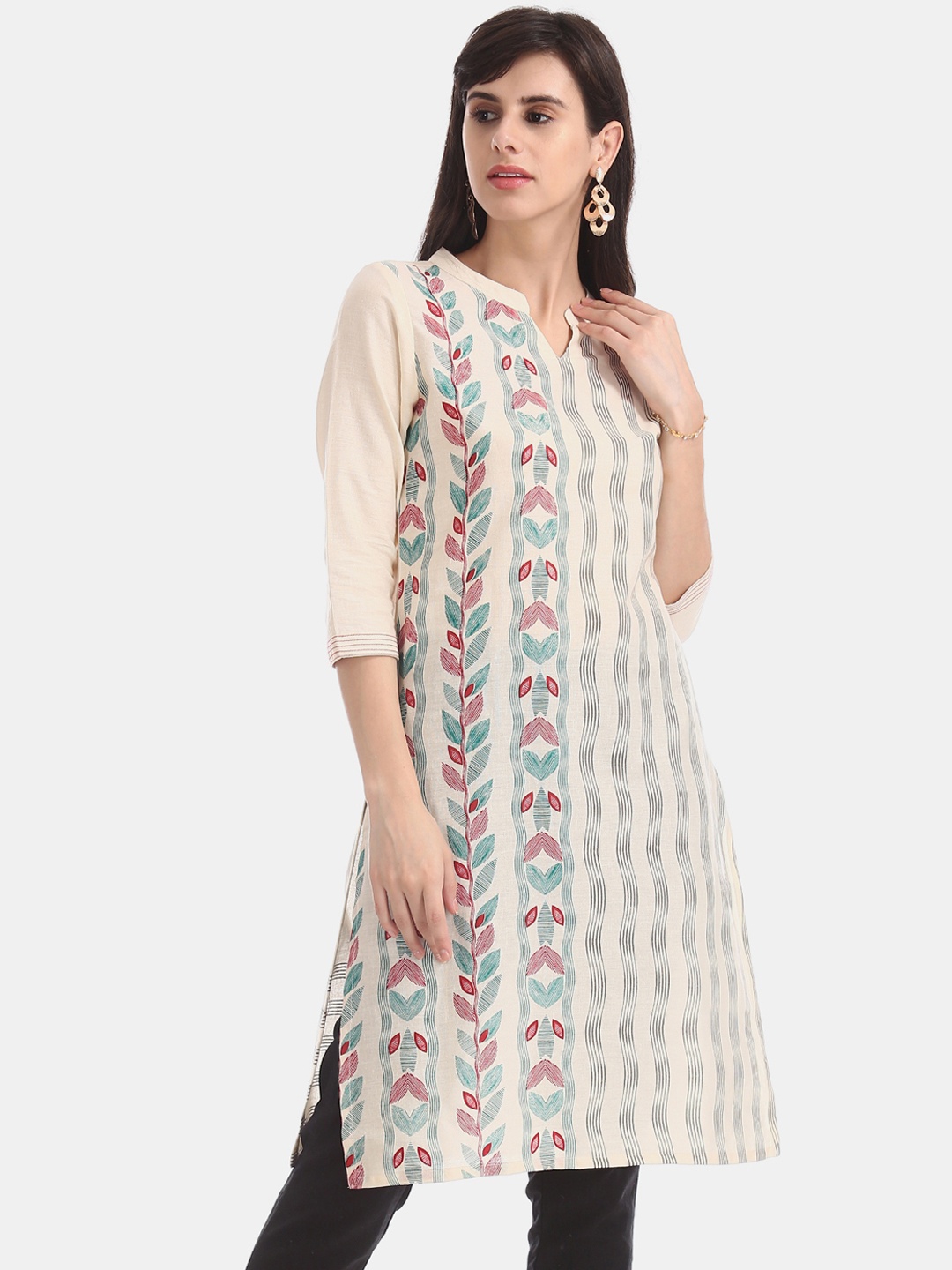 

Karigari Women White Printed Straight Kurta