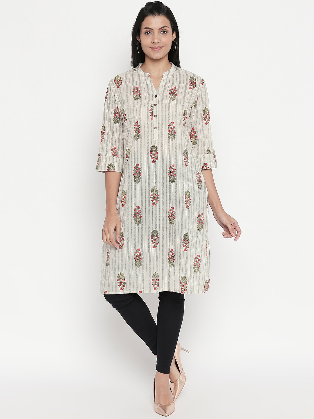 

RANGMANCH BY PANTALOONS Women Off-White Printed Straight Kurta