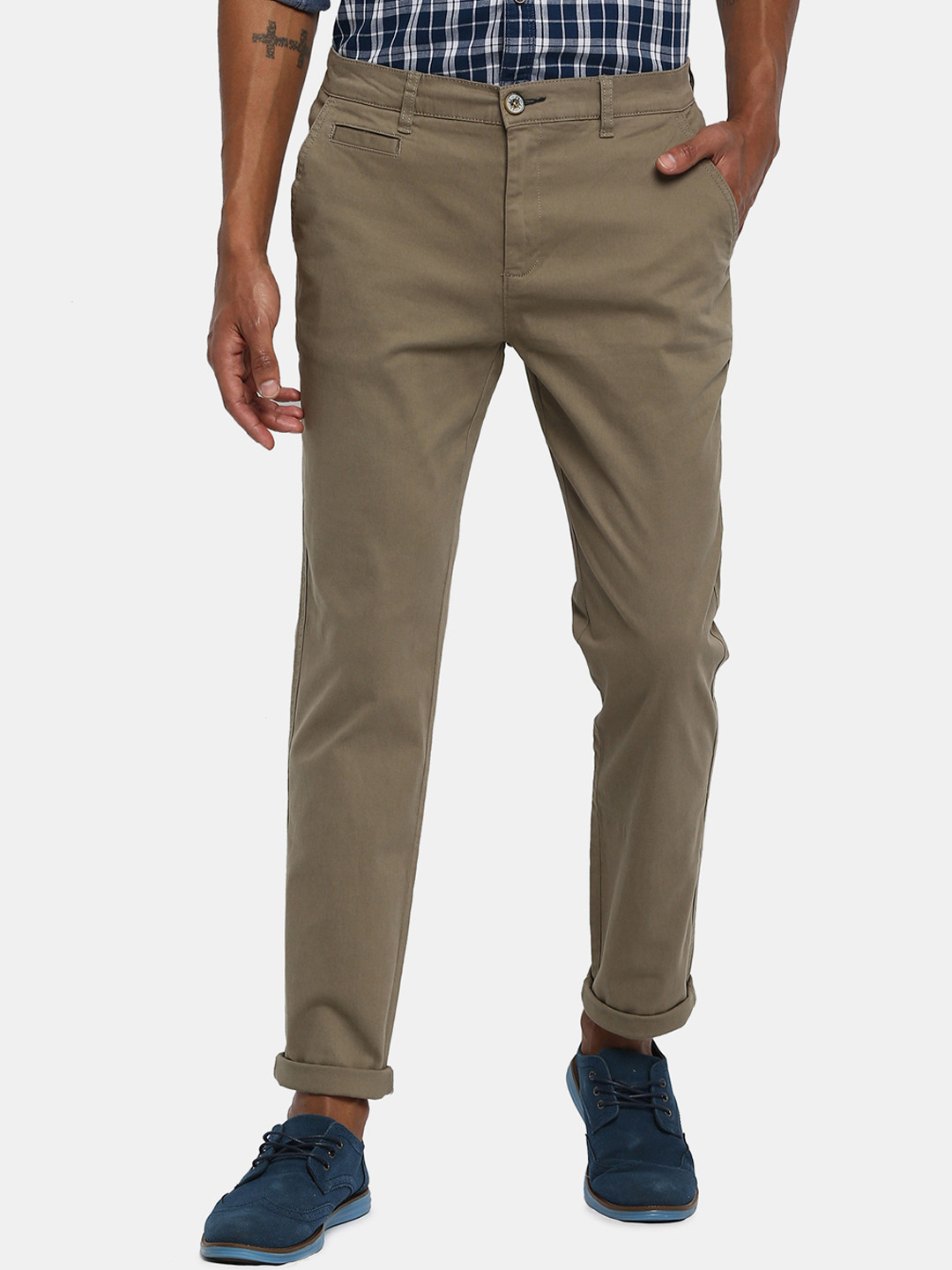 

RUF & TUF Men Olive Green Slim Fit Solid Regular Trousers
