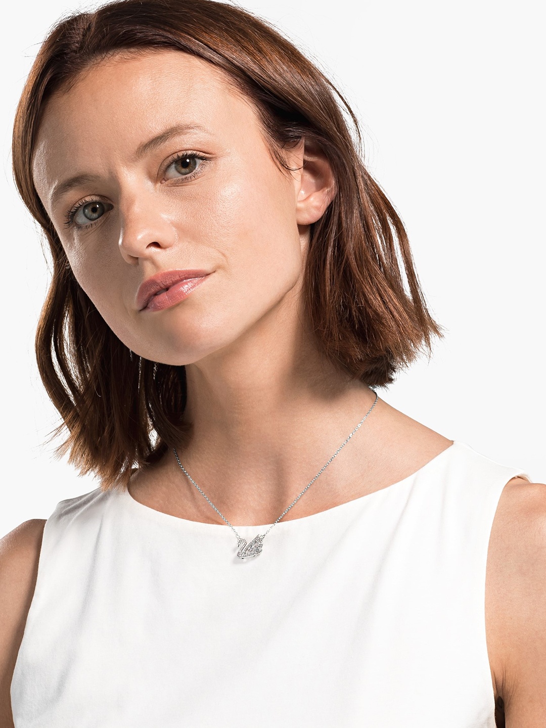 

SWAROVSKI White Silver-Toned Rhodium-Plated Dancing Swan Necklace