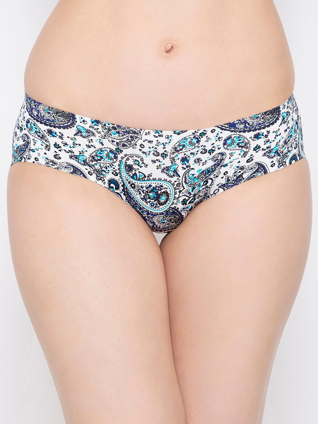 

Candyskin Women White & Navy Blue Paisley Printed Seamless Bikini Briefs CSP502PAISELY