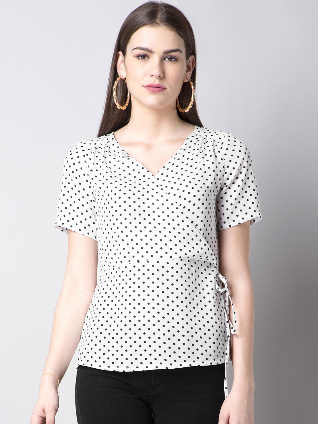 

FabAlley Women White Printed Wrap Top