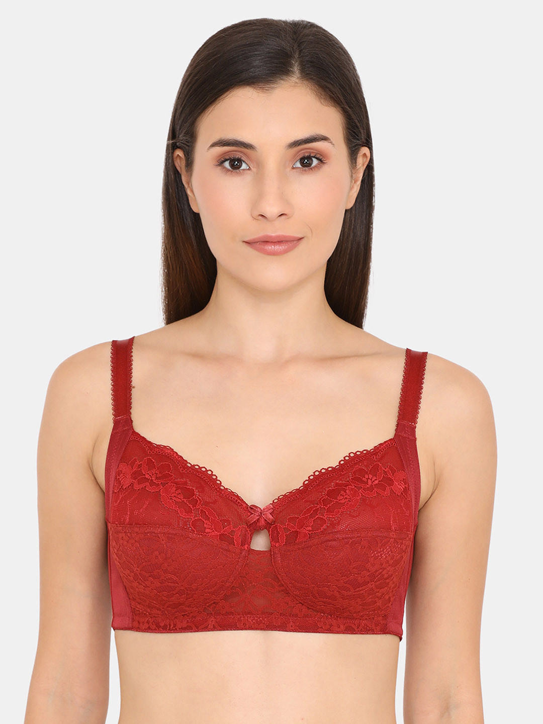 

Zivame Maroon Lace Non-Wired Heavily Padded Everyday Bra ZI010240X5ZIRED