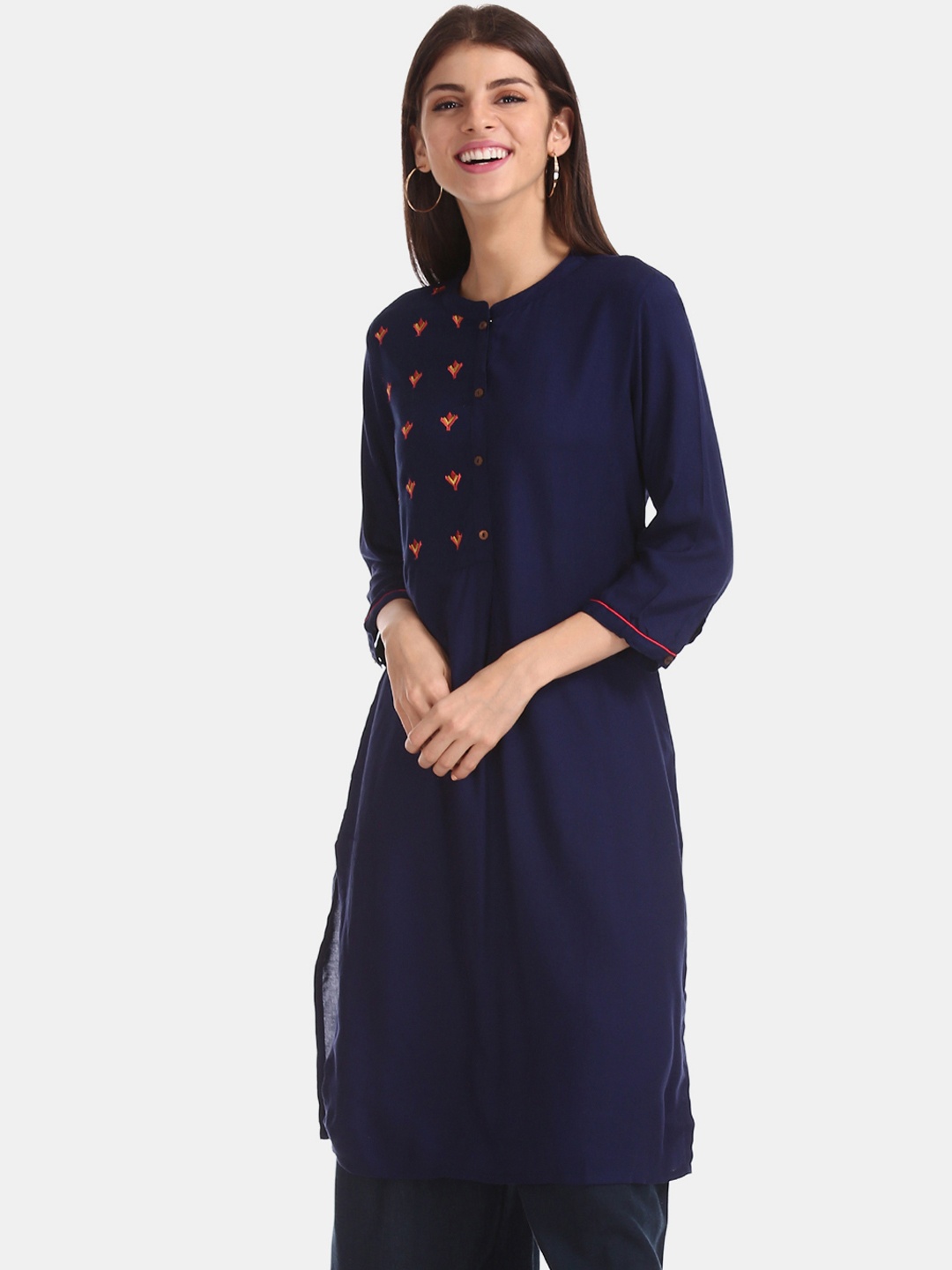 

Karigari Women Blue Embroidered Straight Kurta
